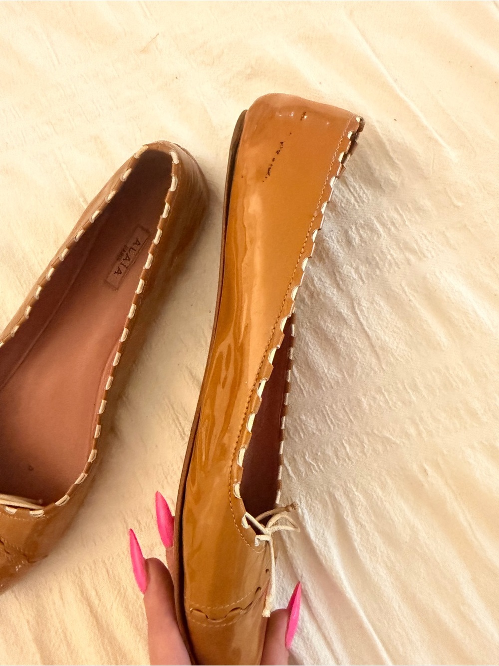 Alaïa Paris Patent Leather Bow Ballet Flats Cognac Size 37 - Picture 3 of 9